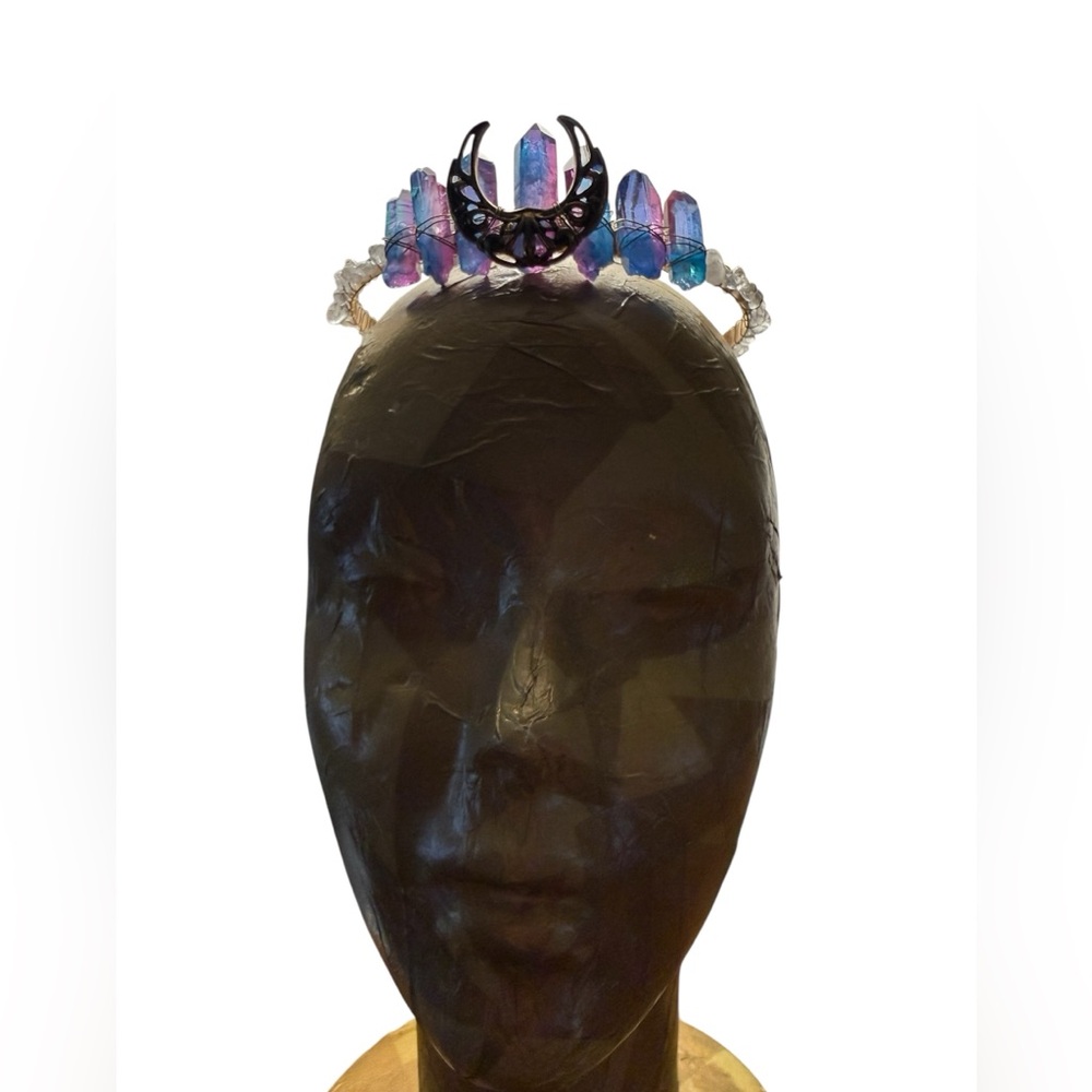 Aura Quartz Crystal Moon Crown Headband Celestial Fairycore Ren Faire  Tiara - Picture 2 of 5